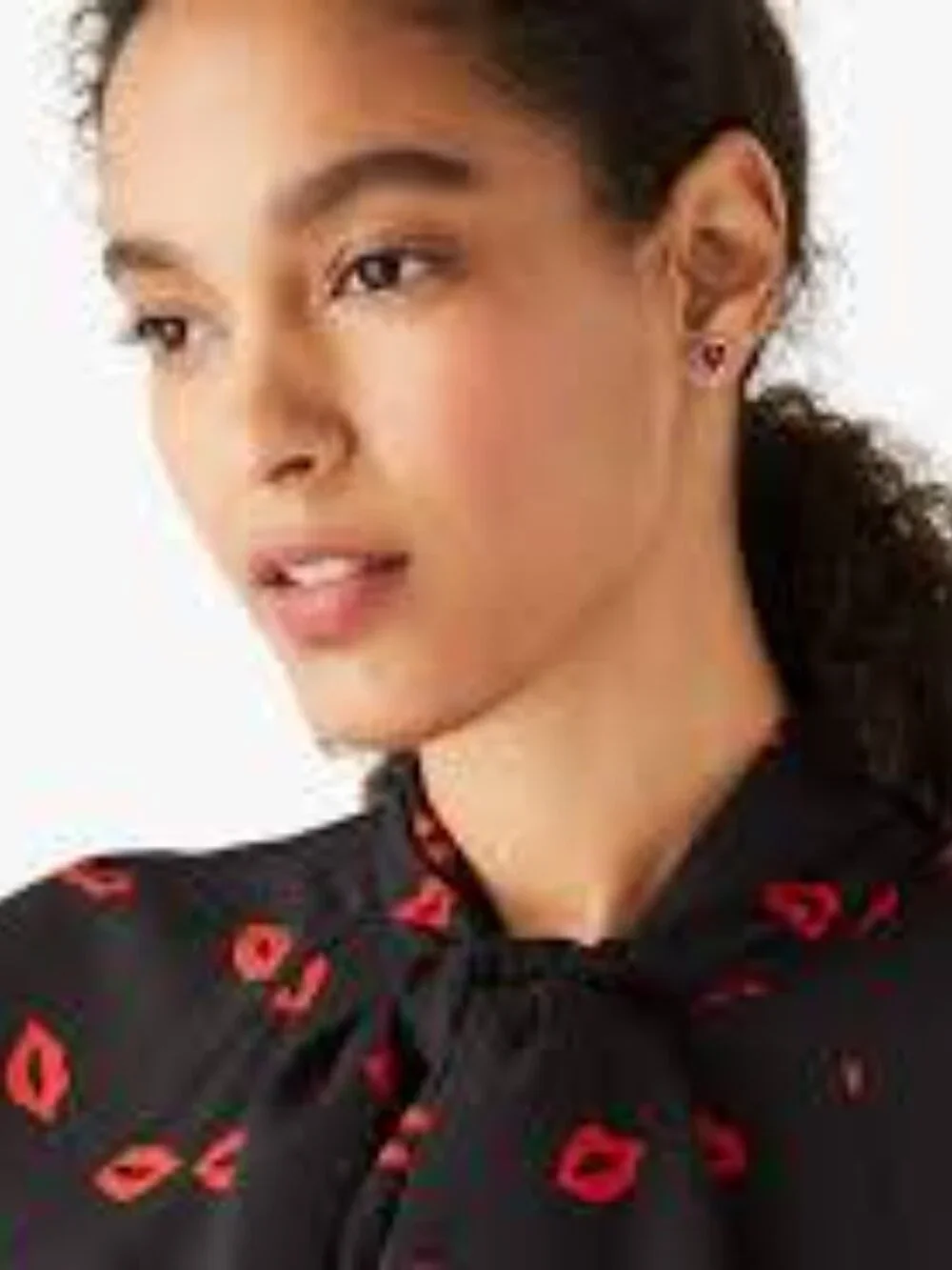 Kate Spade Kisses Lips Tie Neck Shift Dress Mini Long Sleeve Crepe Black Medium